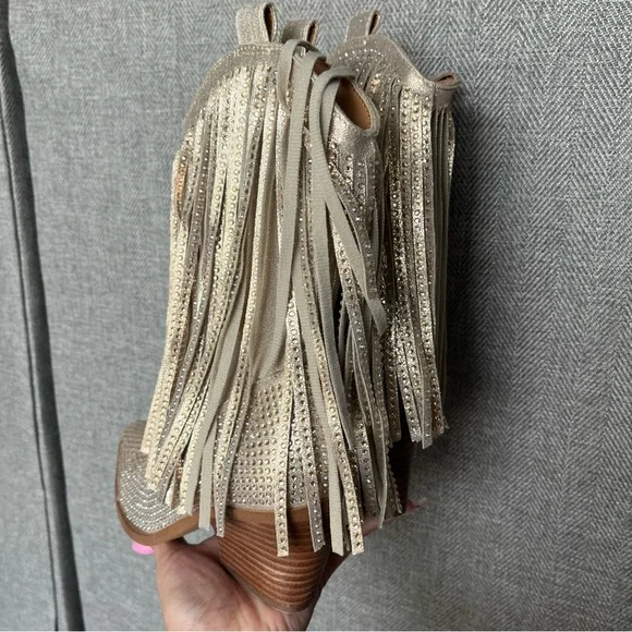 Jessica Simpson paredisa Fringe Gold western Boots size 6.5 - Picture 9 of 11
